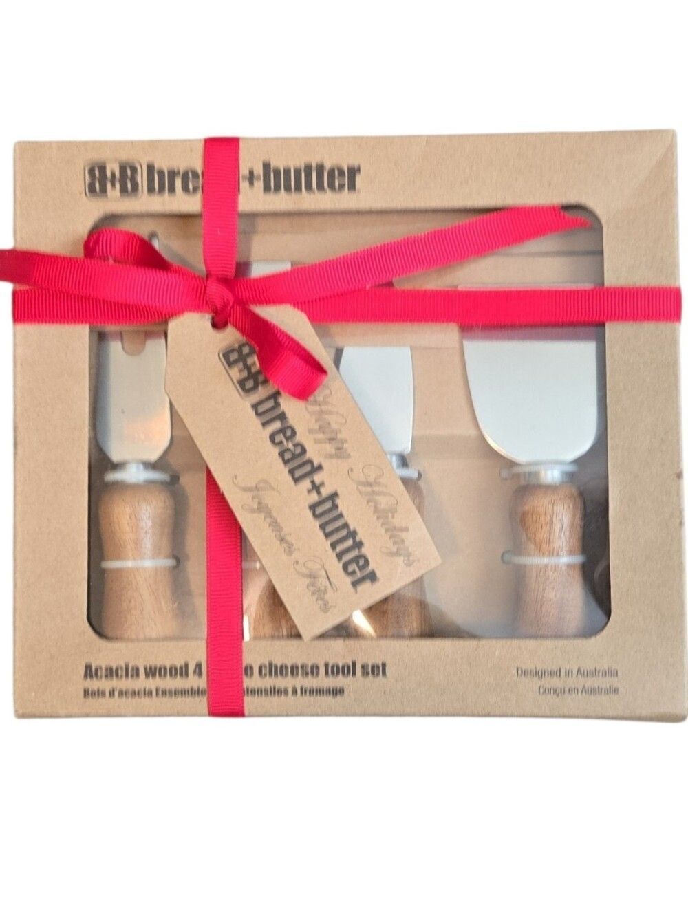 NIB Bread And Butter Brand Four Piece Acacia Wood Chese Knife Set